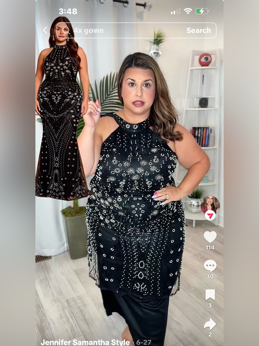 Plus Black Beaded Halter Evening Dress